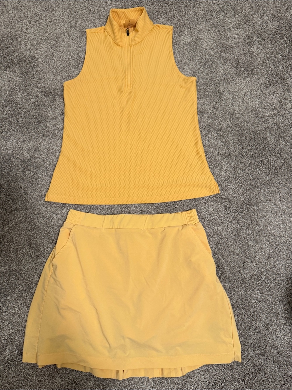 CALIA by Carrie Underwood Orange  Yellow Sleeveless Zip-Neck and Skort Set